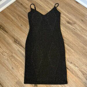 Haute Monde Black Metallic Bodycon Dress with Geometric Shimmer Detail | Size L